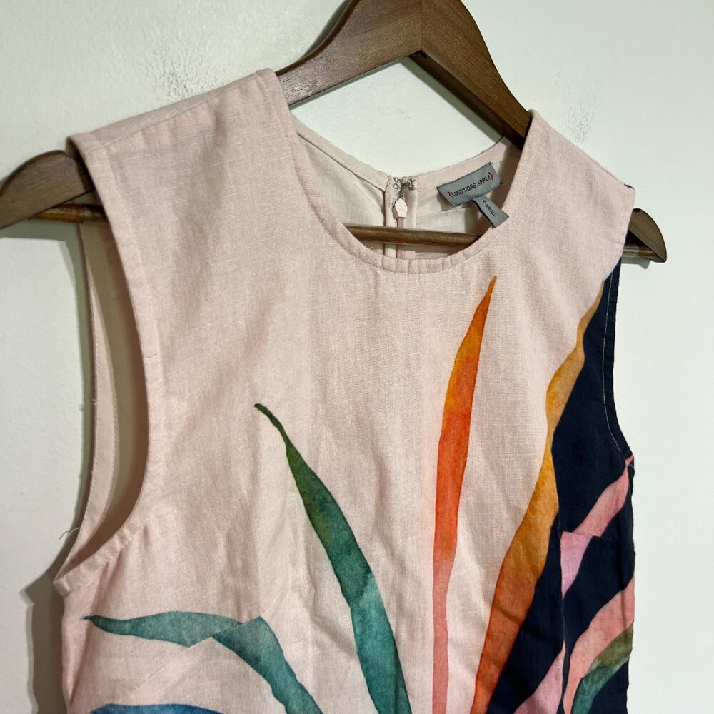 Conditions Apply Anthropologie Linen Mini Sheath Dress Tropical Palm Leaf Print - Picture 4 of 6
